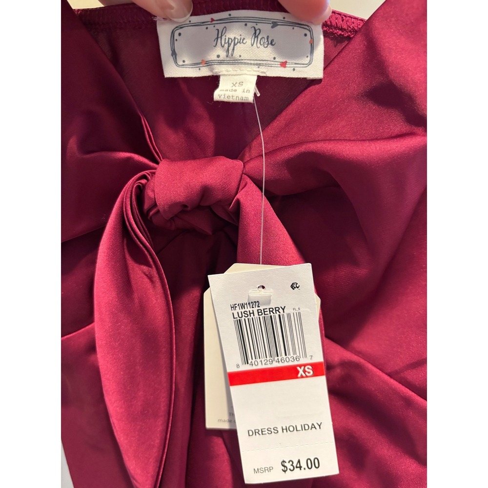 Hippie Rose Lush Berry Satin Tie Front Bow Cami Top Burgundy XS NEW! - Picture 4 of 5